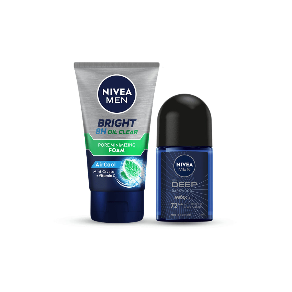 NIVEA MEN Travel Pack - Anti-Shine Facial Foam 50mL + Deodorant Deep Roll-On 25mL