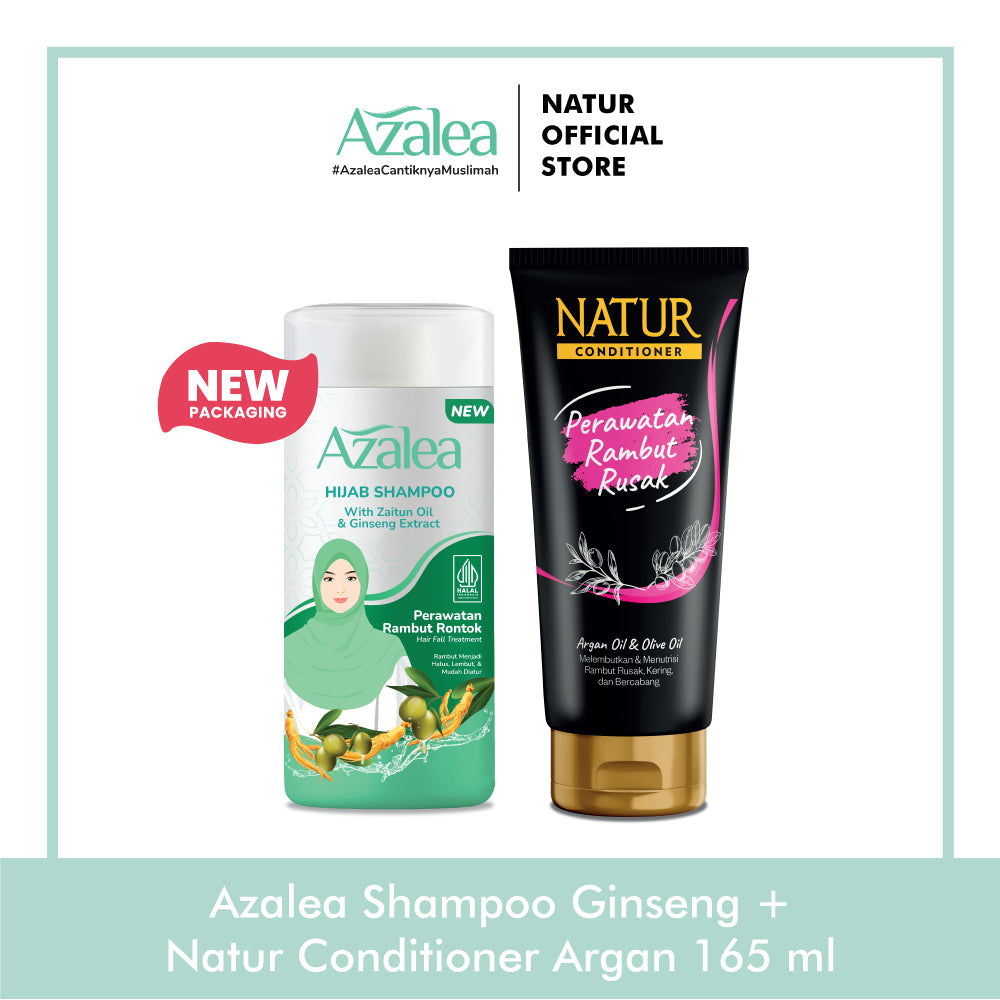 Azalea Hijab Shampoo 180 ML & Natur Conditioner 165 ml - Paket Perawatan Rambut Lepek Rontok