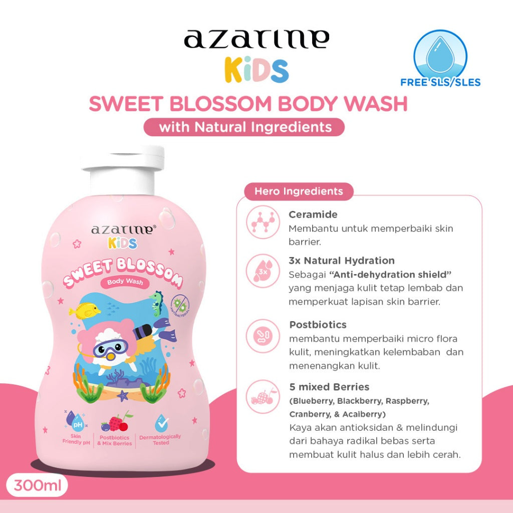 Azarine Kids Sweet Blossom Body Wash 300ml Sabun Bayi Kids SLS FREE with Natural Ingredients untuk kulit sensitif all skin types