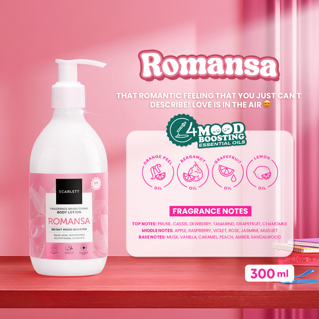Scarlett Whitening New! Fragrance Brightening Body Lotion Bright Mood Booster Romansa