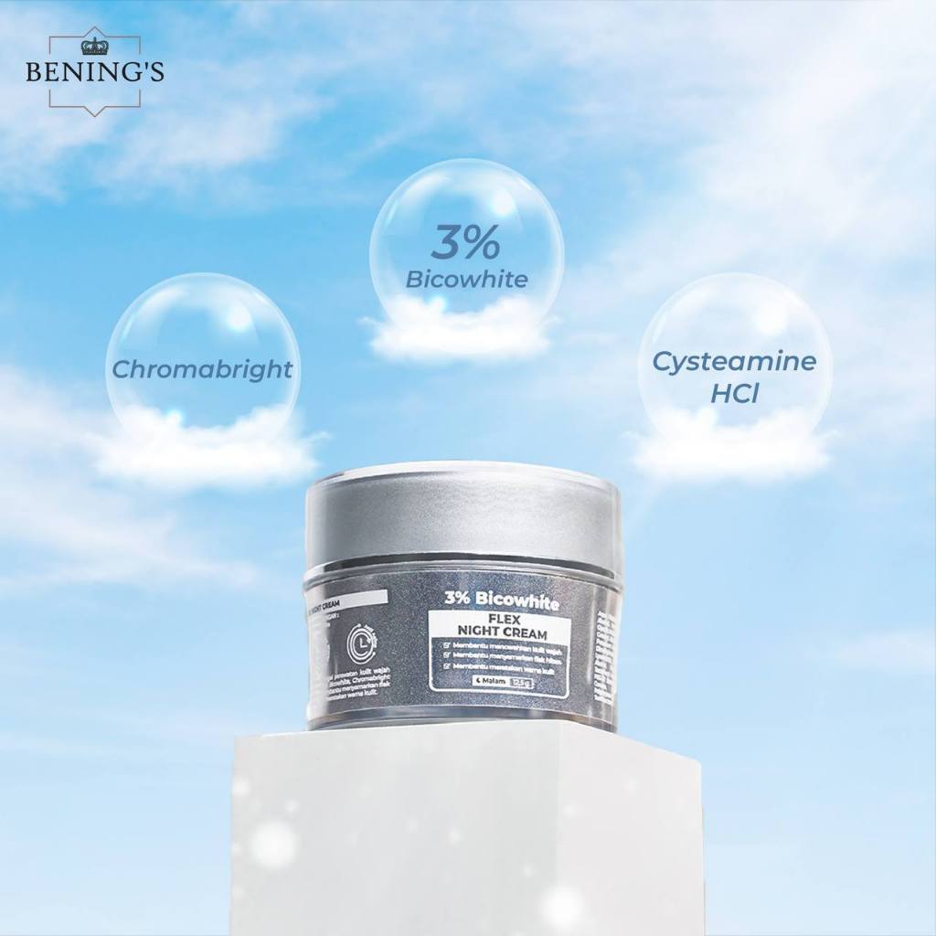 Benings Skincare Official Krim Malam Exclusive Flex New Formula Menghilangkan Flek Hitam Mencerahkan