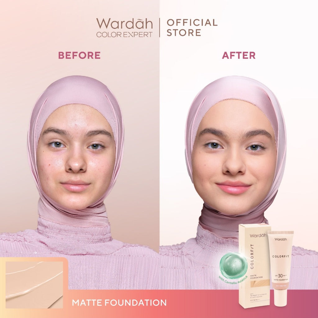 WARDAH Colorfit Matte Foundation - Liquid Foundation SPF 30PA++ dengan Oil Control & Tahan Lama Hingga 12 Jam - Makeup