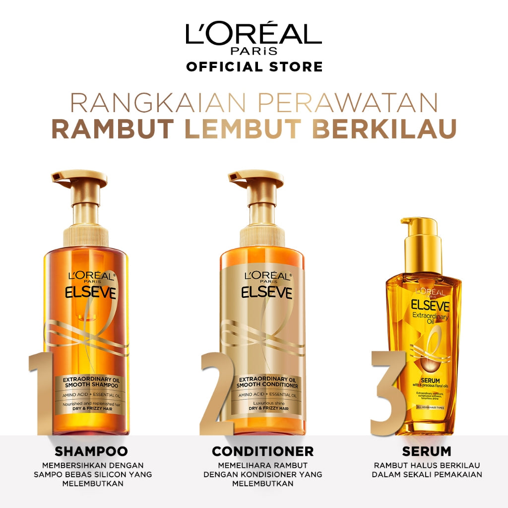 L'Oreal Paris Elseve Extraordinary Oil Gold Hair Treatment Serum 30ml -  Rambut Halus Berkilau dalam Satu Pemakaian - dari Bunga Istimewa Omega 3 - Perawatan Rambut Vitamin Rambut 30ml   Hair oil