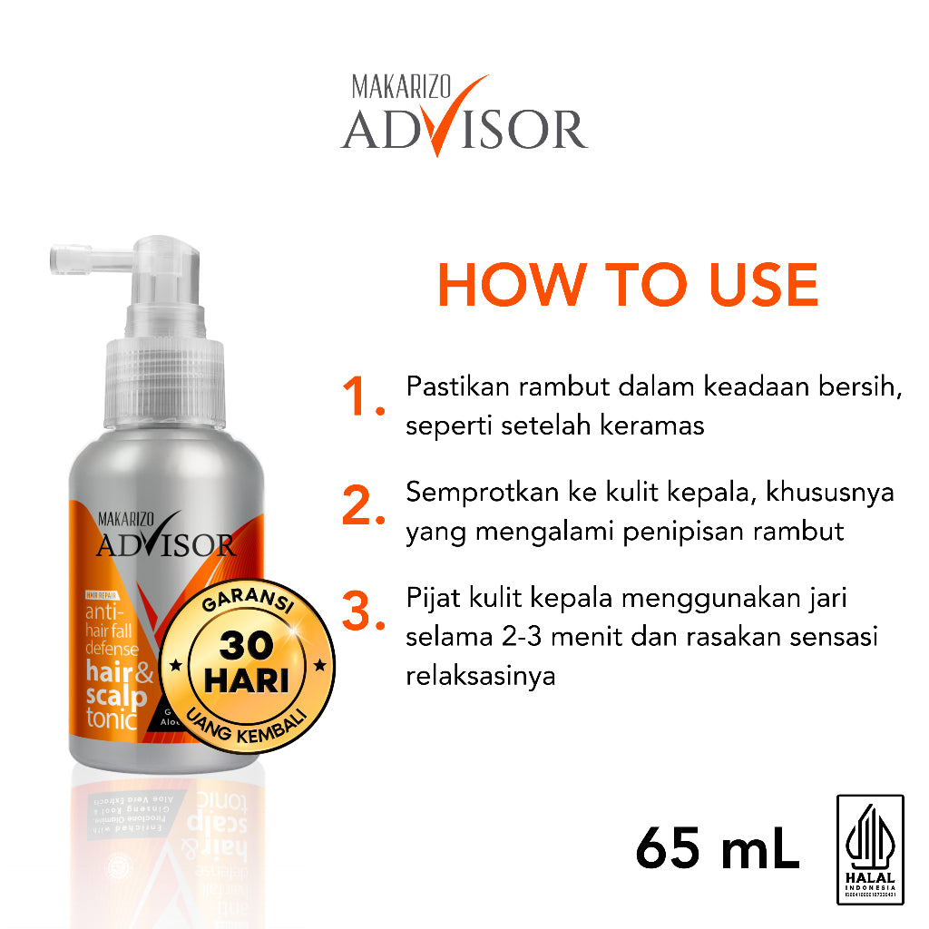 Makarizo Advisor Hair & Scalp Tonic 60 mL & 65 mL - 2 in 1 Untuk Rambut Rontok dan Ketombe
