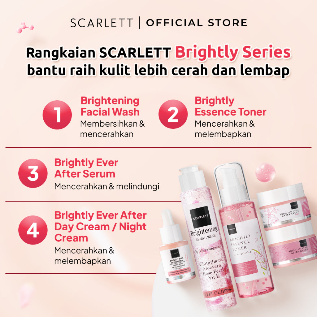 Scarlett Whitening Brightly Ever After Night Cream - Moisturizer Krim Pelembab Wajah untuk Mencerahkan Melembabkan & Memudarkan Noda Hitam di Kulit Wajah dengan Sensasi Menyegarkan || Kombinasi Licorice Extract & Niacinamide sebagai Pemutih Wajah