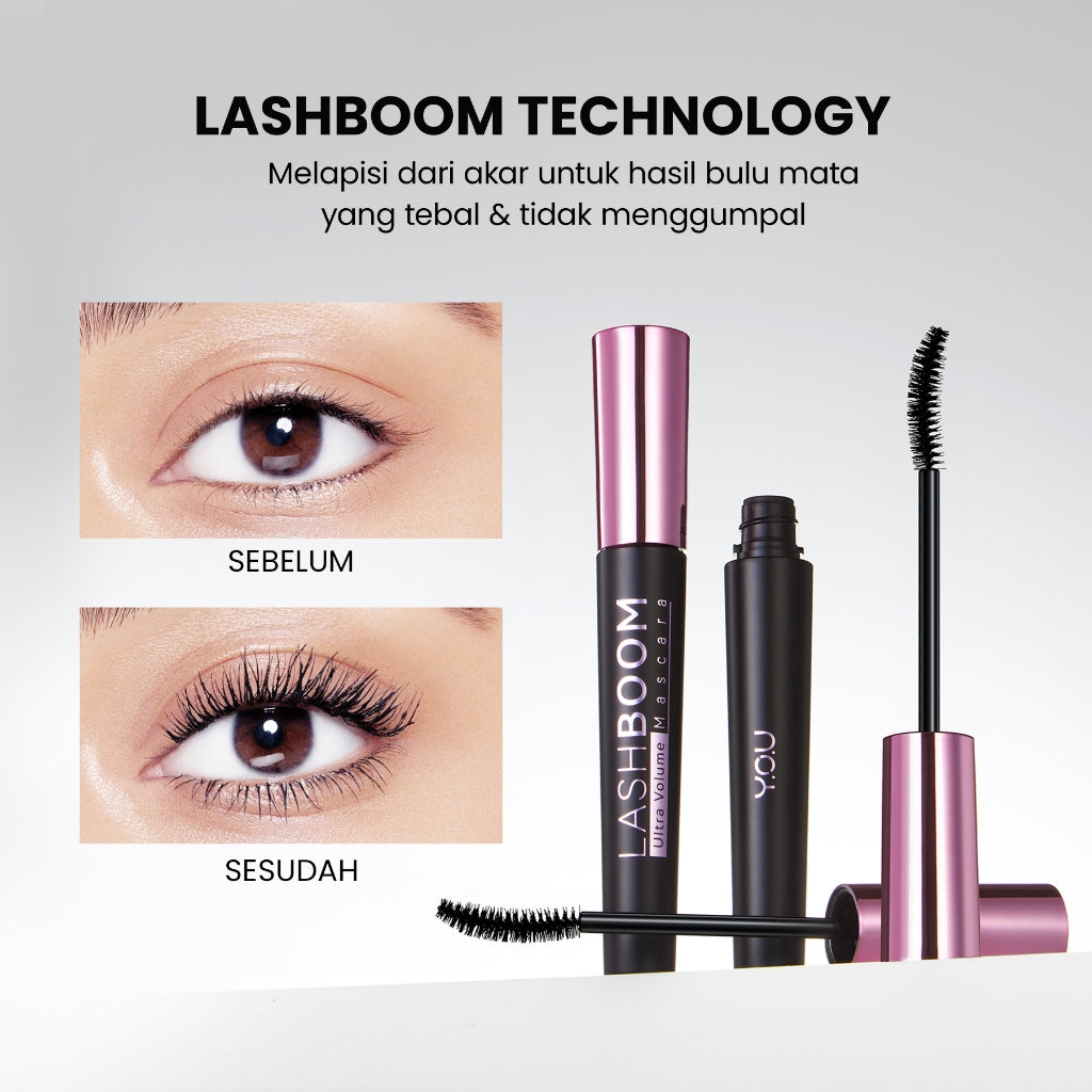 YOU Lashboom Ultra Volume Mascara Maskara Waterproof Tahan 24 Jam Lash Lift Kosmetik Mata