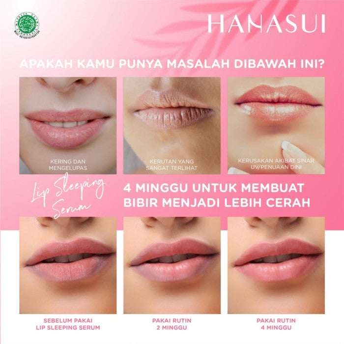 Hanasui Lip Sleeping Serum - Melembabkan Merawat Bibir Kering & Pecah Pecah Mencerahkan Bibir Secara Alami