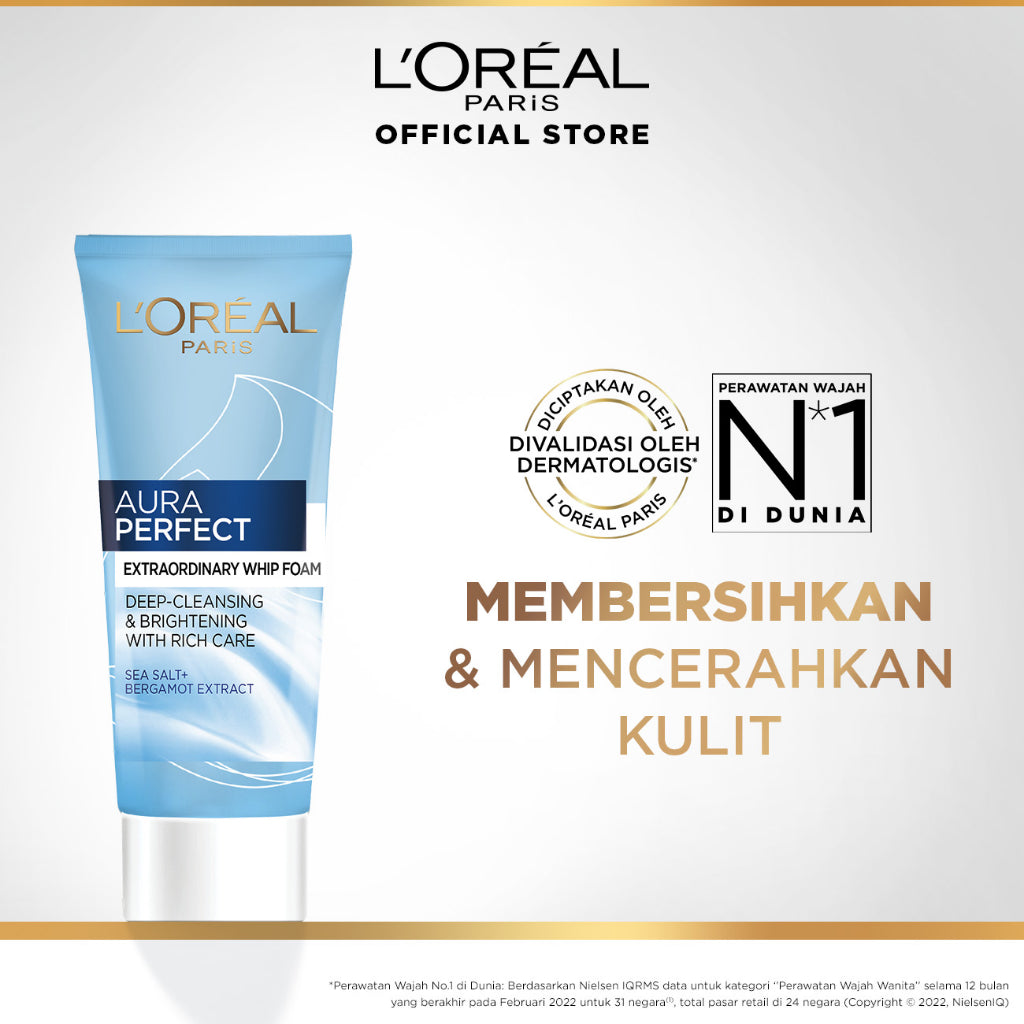 L'Oreal Paris Aura Perfect Extraordinary Whip Foam Cleanser Skin Care - 100ml (Membersihkan & Mencerahkan Kulit) Skin Care, Cleanser