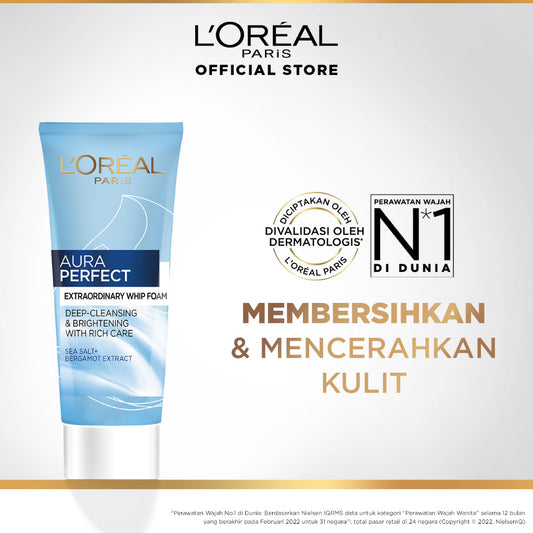 L'Oreal Paris Aura Perfect Extraordinary Whip Foam Cleanser Skin Care - 100ml (Membersihkan & Mencerahkan Kulit) Skin Care, Cleanser