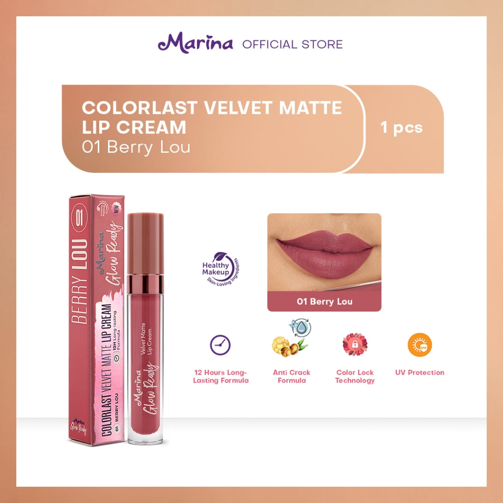 Marina Glow Ready Colorlast Velvet Matte Lip Cream 5ml - Exp Date : 05.2026