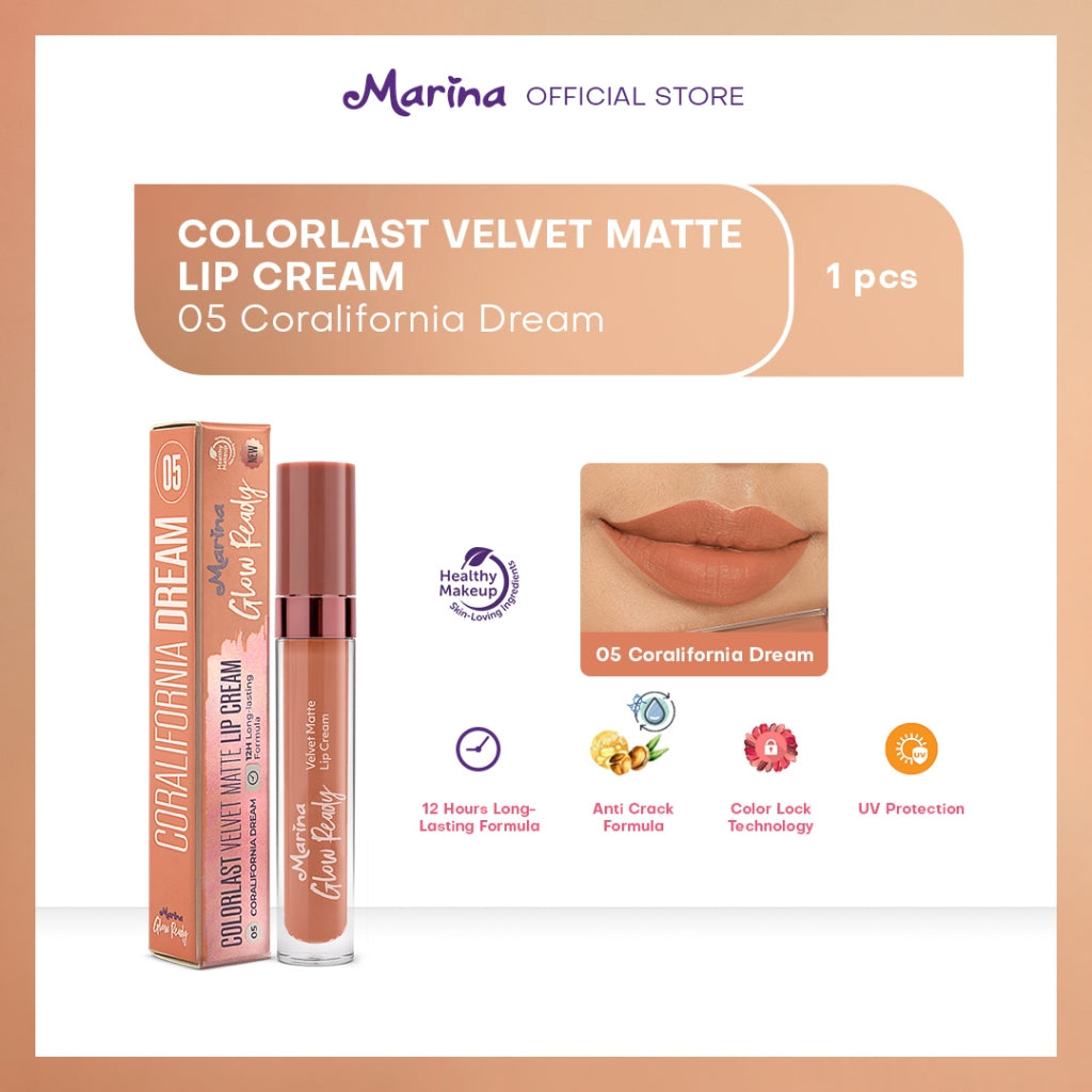 Marina Glow Ready Colorlast Velvet Matte Lip Cream 5ml - Exp Date : 05.2026