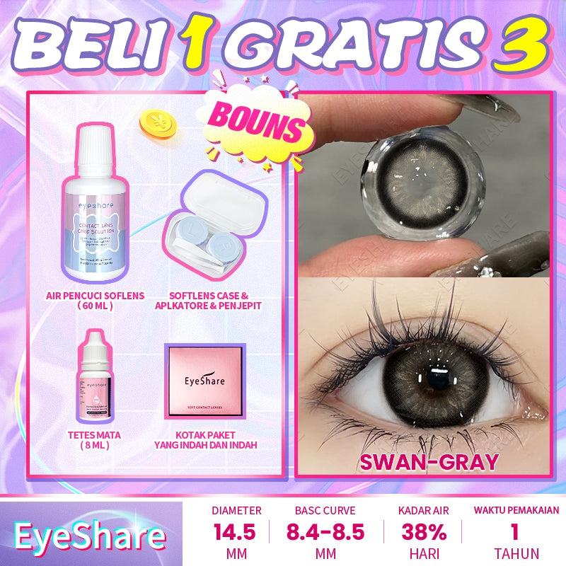Eyeshare COD 4 Item Paket kombinasi (1Pasang Softlens+60ml solusi+8ml tetes mata+kotak cermin)