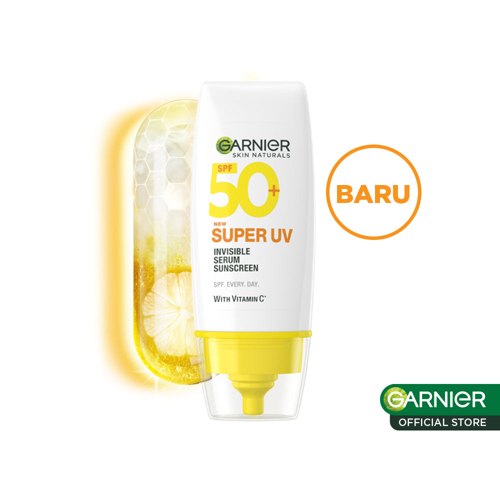 GARNIER Super UV Invisible Serum Sunscreen SPF 50+ PA++++ Vitamin C Skincare - 30ml Sunblock Mencerahkan Wajah sunscreen spf 50 pa ++++