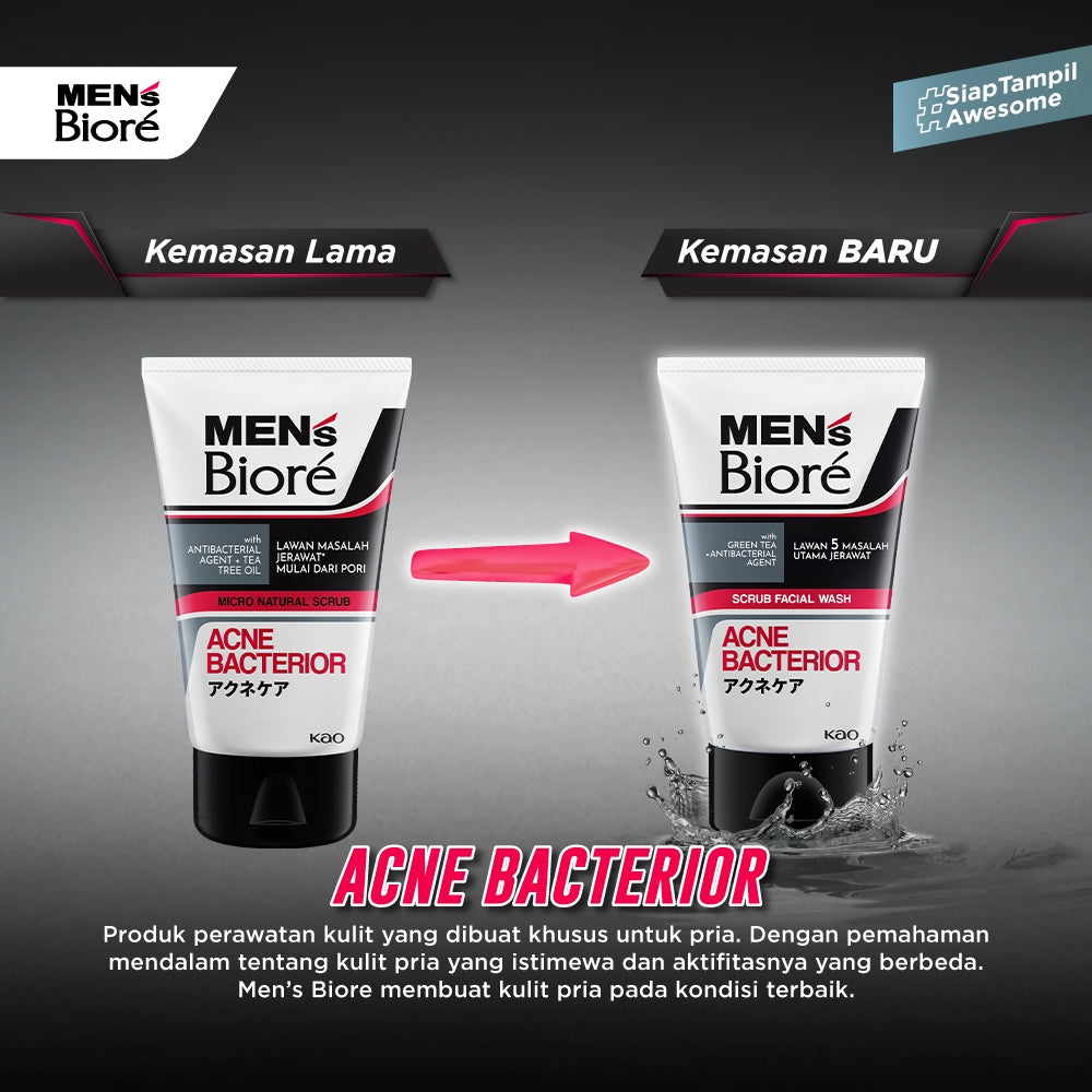 Men's Biore Micro Scrub Sabun Muka Pria Untuk Kulit Berjerawat Acne Bacterior Eksfoliasi 100 gr - Facial Wash