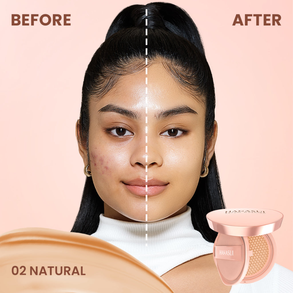 Hanasui Serum Cushion - Flawless Natural Dewy Finish UVA & UVB Protection Perfect Coverage Menyamarkan Pori-Pori Garis Halus Noda Wajah