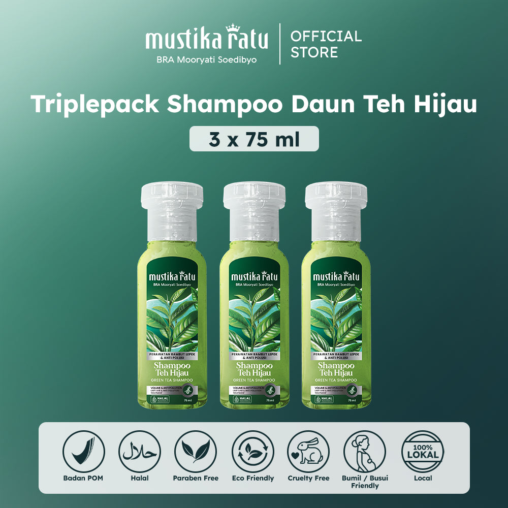 Mustika Ratu Triplepack Shampoo Teh Hijau Matcha Hijab Friendly 75ml