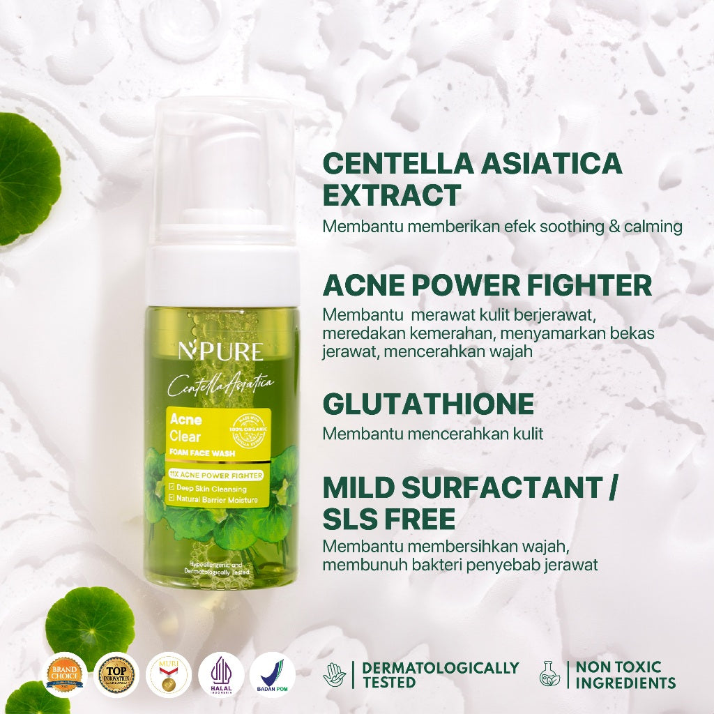 NPURE Paket Bundling Cica Acne Face Toner Centella / Acne Cica Face Wash / Kulit Berjerwat