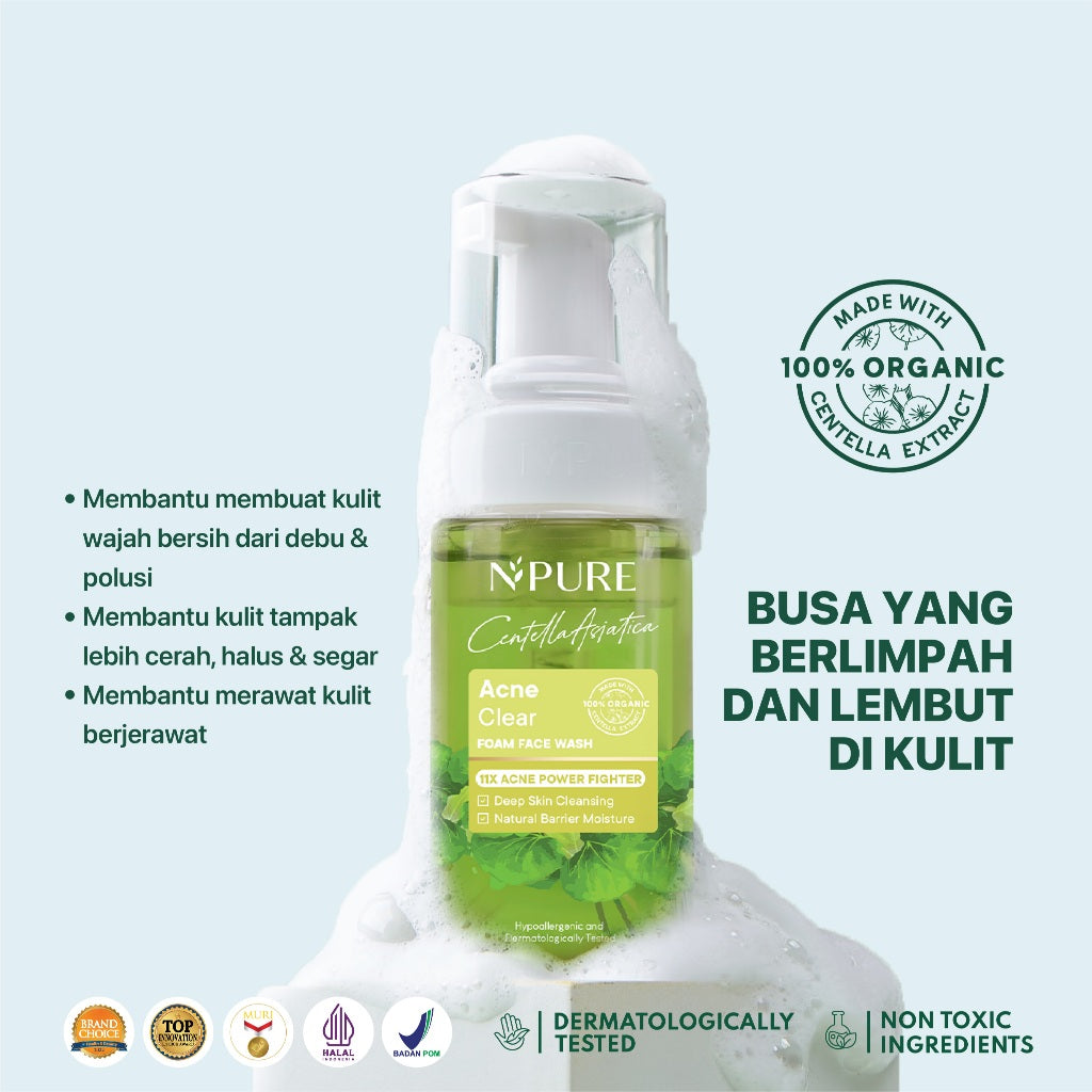NPURE BUNDLE HEMAT - Cica Toner 150 ml + Cica Face Wash 100 ml / Kulit berjerawat / kombinasi / berminyak Hydrating Wajah