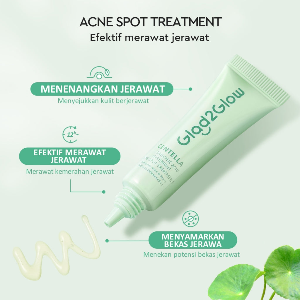 Glad2Glow Salicylic Acid Overnight Acne Spot Cream Treatment with Centella | Obat Jerawat Salep Jerawat Acne Gel Anti Acne Cream penghilang bekas jerawat g2glow acne patch jerawat obat totol jerawat G2G official store