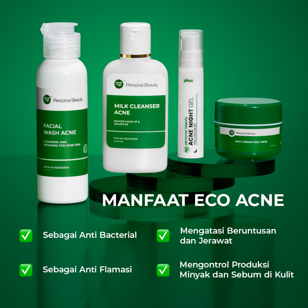 PERSONAL BEAUTY Skincare Set ECO Acne | Perawatan Wajah Berjerawat & Beruntusan - (Tea Tree Oil, Aloe Vera, Niacinamide, Salicylic Acid, Oil Control, Bekas Jerawat)