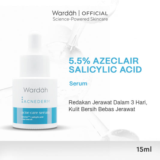 WARDAH 5% Azeclair + Salicylic Acid Acnederm Acne Care Serum 15 ml - Serum dengan Tea Tree Oil - Serum Jerawat dan Mencerahkan Kulit - Menyamarkan Noda Bekas, Mengurangi Minyak Berlebih - Skincare