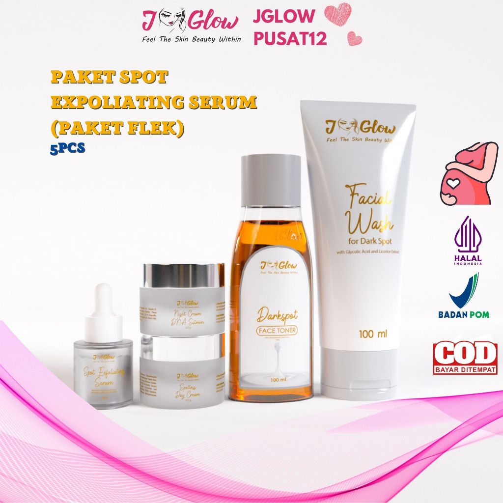 Jglow Skincare Paket Spot Expoliating Serum Perawatan Kulit Wajah Flek Hitam Bpom Original
