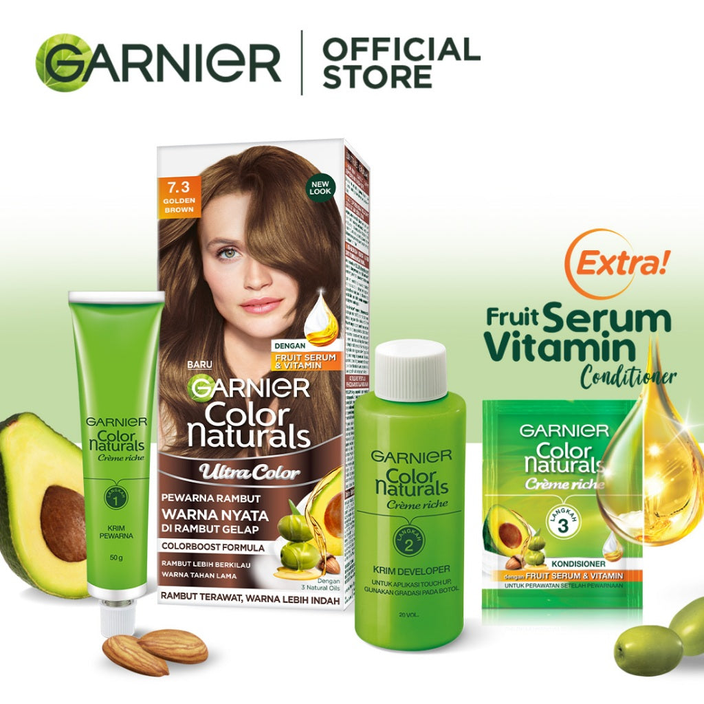 Garnier Color Naturals Ultra Color Big Kit 105ml (Pewarna Rambut dengan 3 Natural Oils) - #7.3 Golden Brown