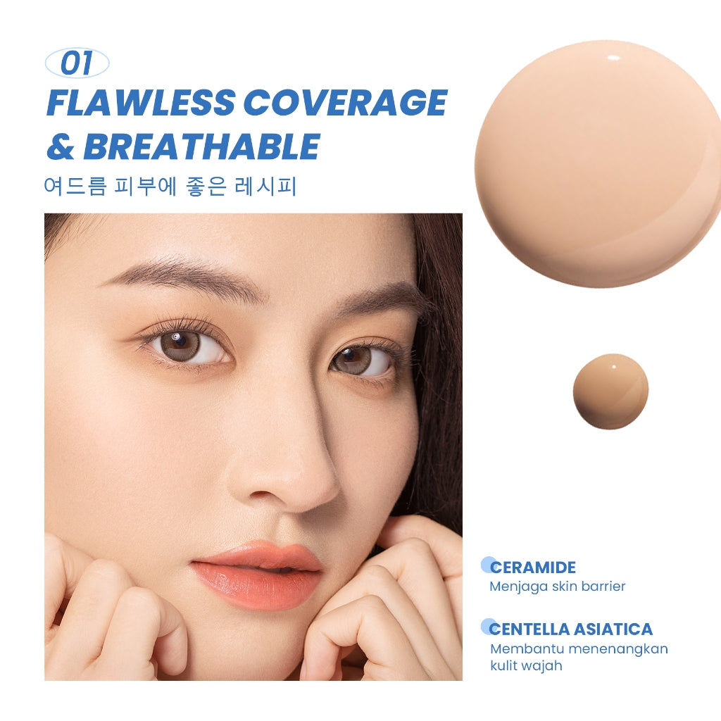 YOU Cloud Touch Dreamy-fit Lasting Mesh Cushion Cushion Foundation Natural Matte Finish Tahan Lama 24 Bedak Wajah SPF Kosmetik