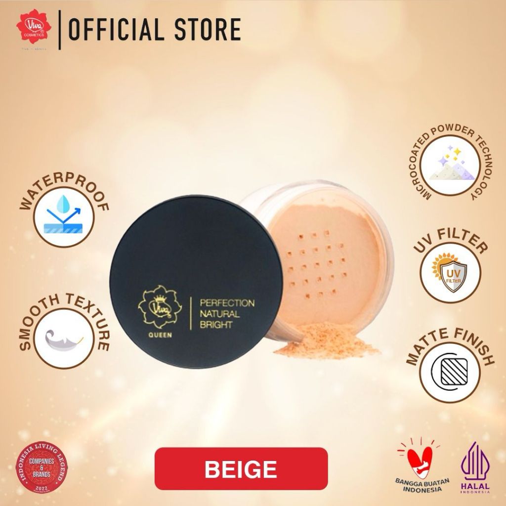 Viva Queen Perfection Natural Bright Loose Powder 35g (MATTE FINISH, UV FILTER & WATERPROOF) - Tersedia 3 Varian Warna