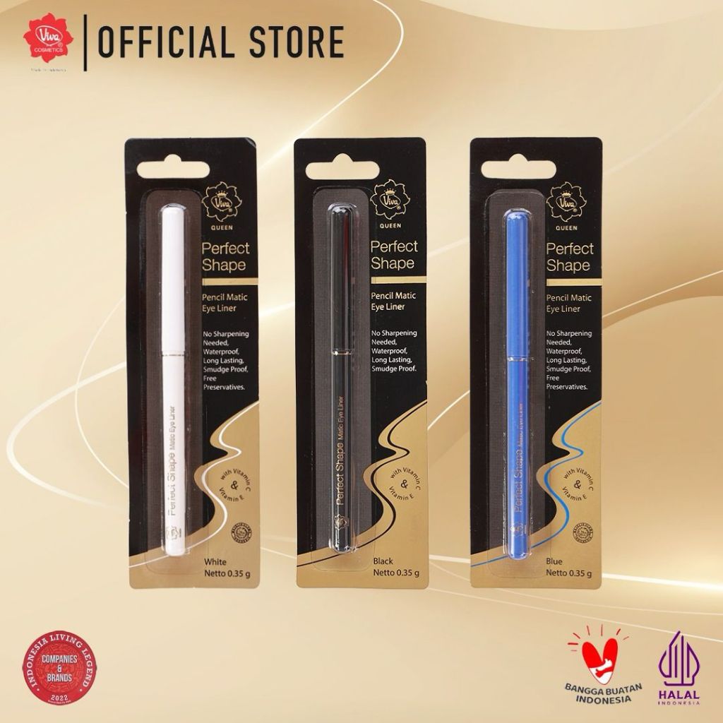 Viva Queen Perfect Shape Pencil Matic Eye Liner (WATERPROOF, SMUDGE PROOF, LONG LASTING & FREE PRESERVATIVE) with VIT C & E - tersedia 3 varian warna