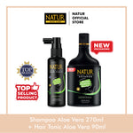 NATUR Shampo Aloevera 270 ml + Hair Tonik Aloevera 90 ml  - Paket Perawatan Rambut Tebal