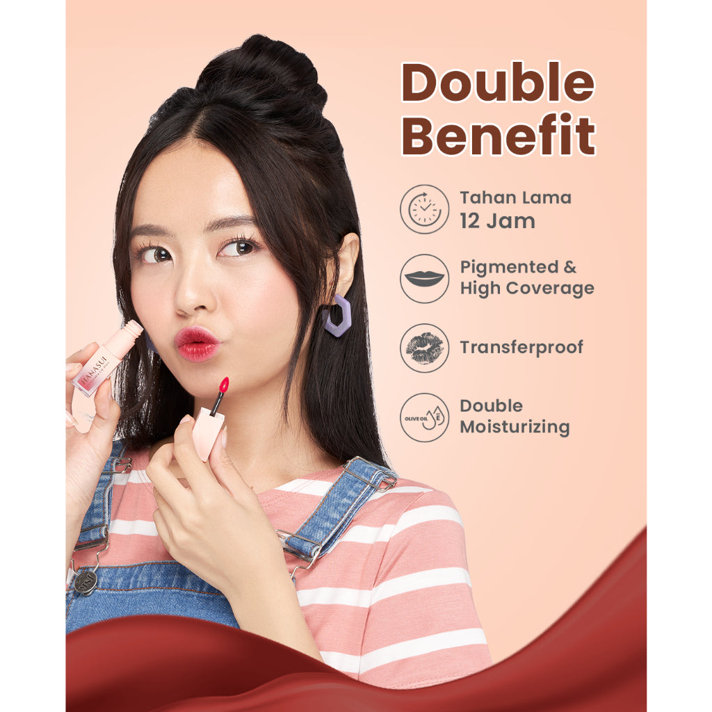 Hanasui Tintdorable Lip Stain - Lip Tint Melembapkan Transferproof Tahan Lama Natural Formula Ringan