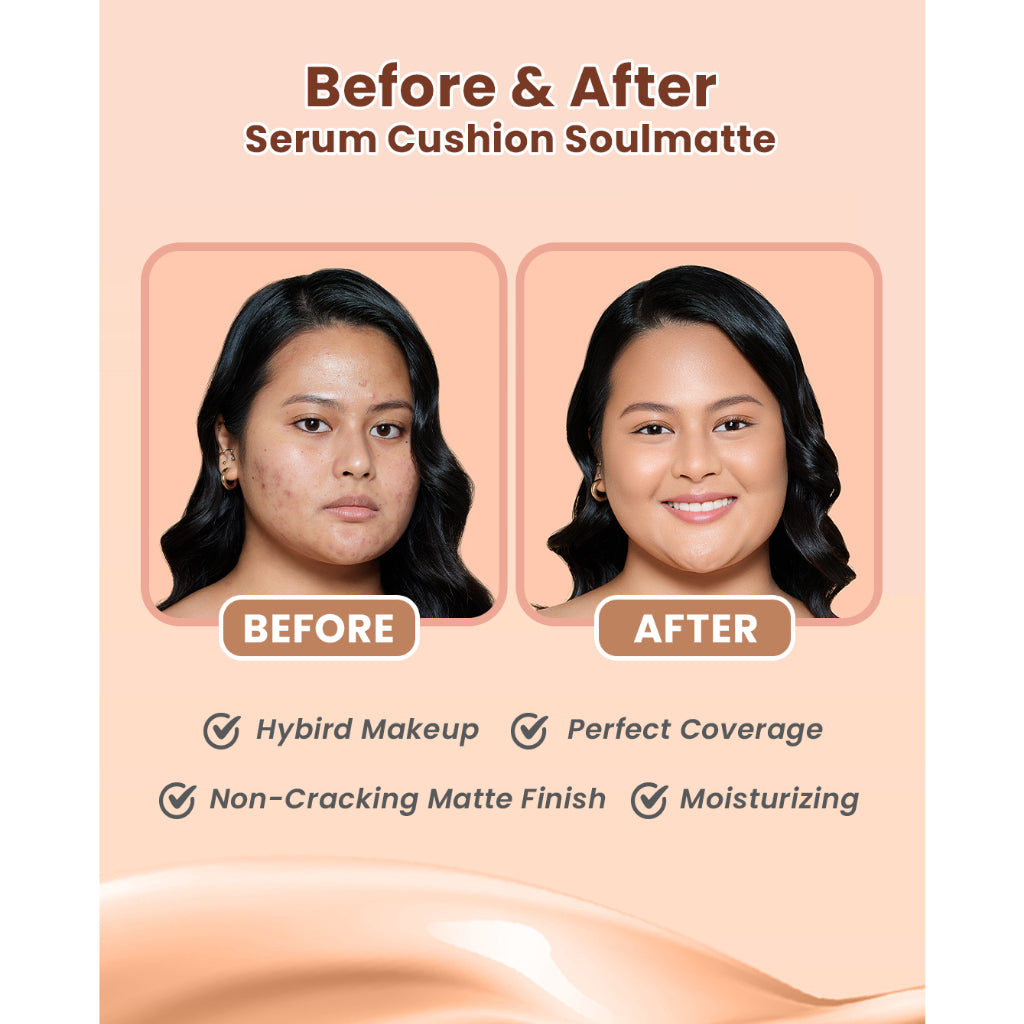 Hanasui Serum Cushion Soulmatte - Matte Finish UVA & UVB Protection Perfect Coverage Menyamarkan Pori-Pori Garis Halus Noda Wajah