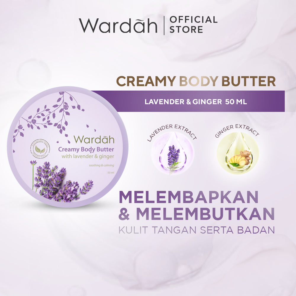 Wardah Creamy Body Butter 50 ml - Membantu melembabkan dan melembutkan kulit tangan serta badan - Mengandung Vitamin E dan Ekstrak Bahan Natural