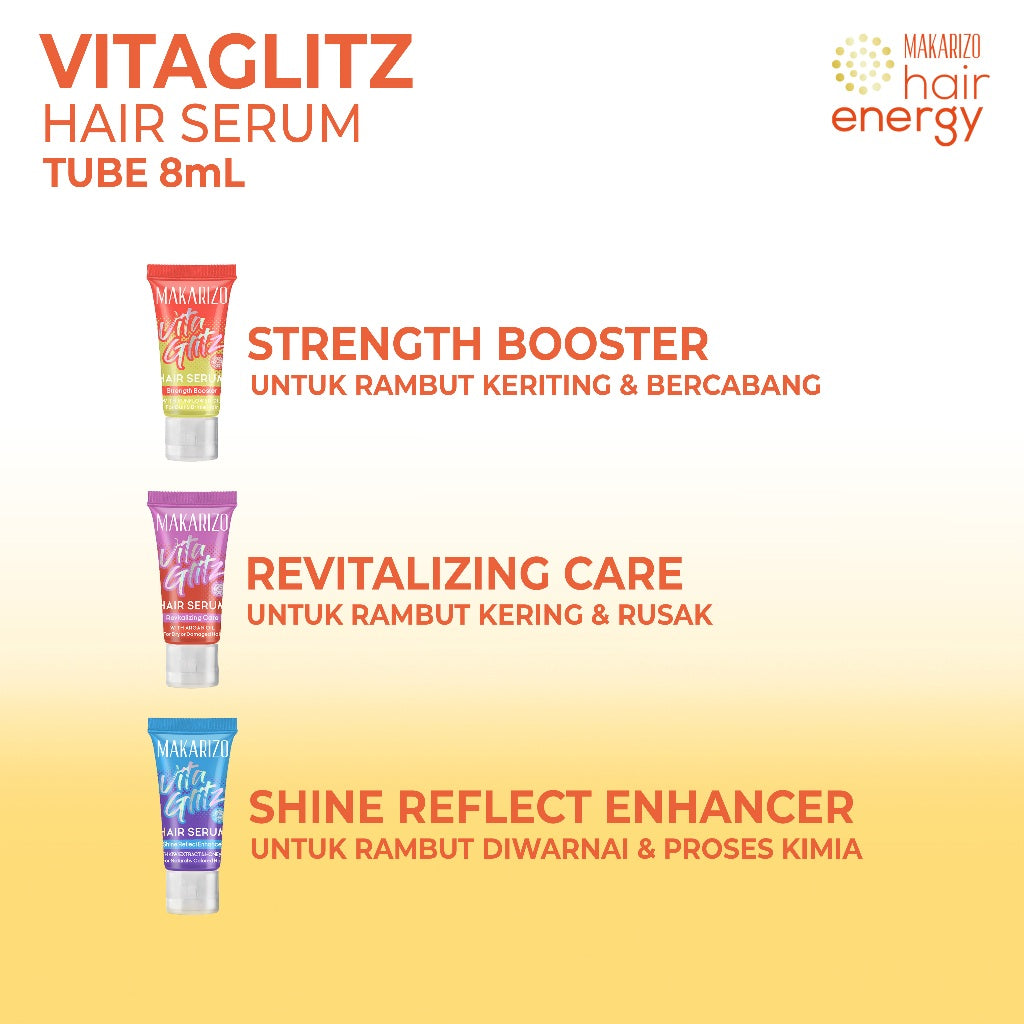 PAKET ISI 3 Makarizo VITAGLITZ Hair Serum STRENGTH BOOSTER - Serum Rambut Tube 8 mL