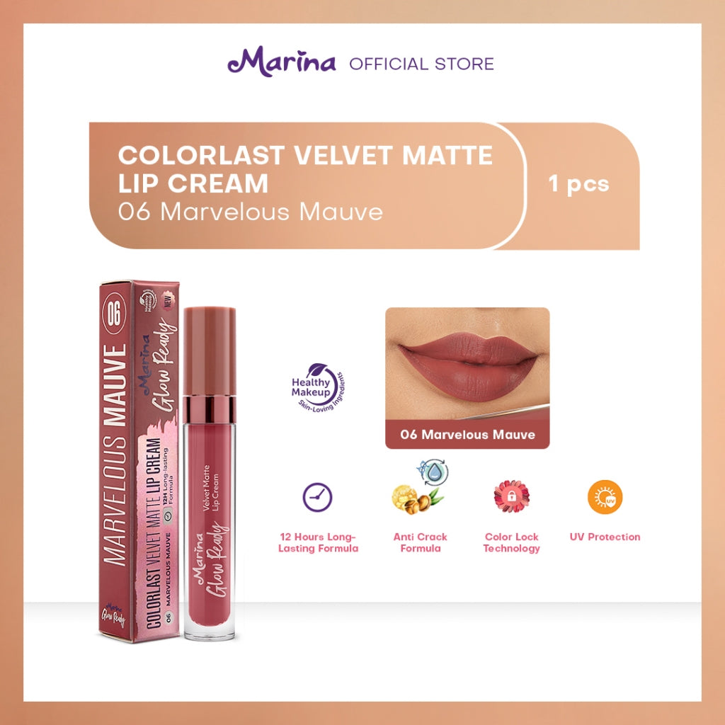 Marina Glow Ready Colorlast Velvet Matte Lip Cream 5ml - Exp Date : 05.2026
