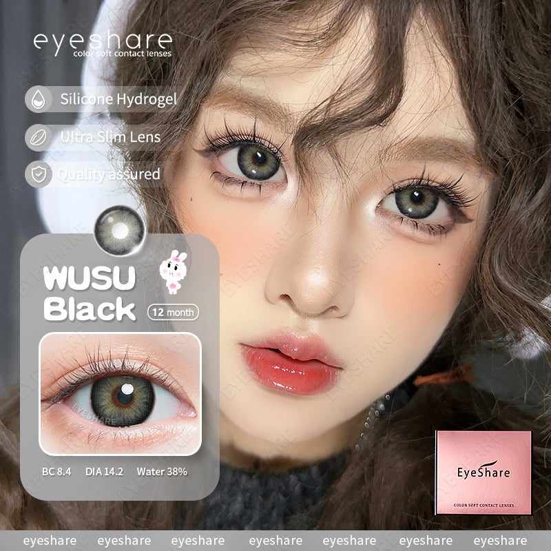 Eyeshare Softlens Wusu Black Brown Warna 14.2MM Lensa Kontak Natural Softlen
