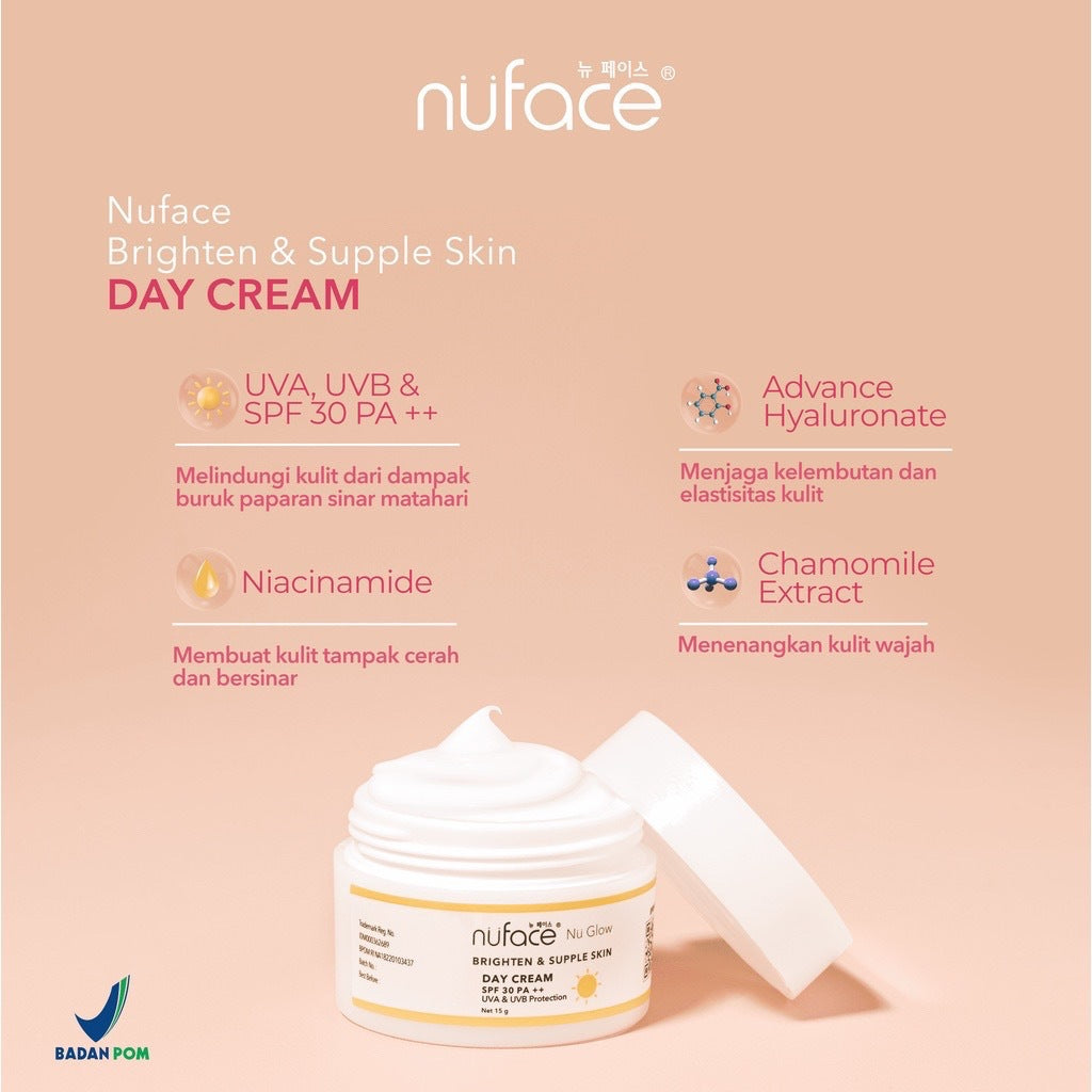 NUFACE Nu Glow Brighten & Supple Skin + Retinol 5 IN 1 Package / Indonesia Paket Wajah 5 Pcs / Facial Wash / Toner Serum / Day Night Cream / Mask / Sunscreen / Moisturizer / Scrub Peeling / Masker / Brightening / Mencerahkan Kulit Wajah Face / Bundle Set