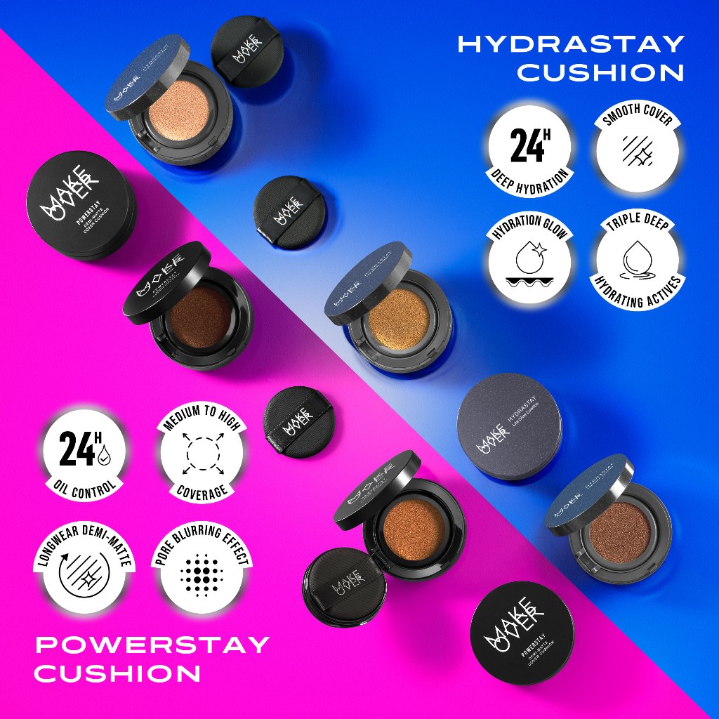 MAKE OVER Powerstay Demi-Matte Cover Cushion - Cushion Matte High Coverage Foundation Compact Ringan Oil Control Make Up Wajah Tahan Lama 24 Jam Non-Comedogenic BEST SELLER Concealer Make Up