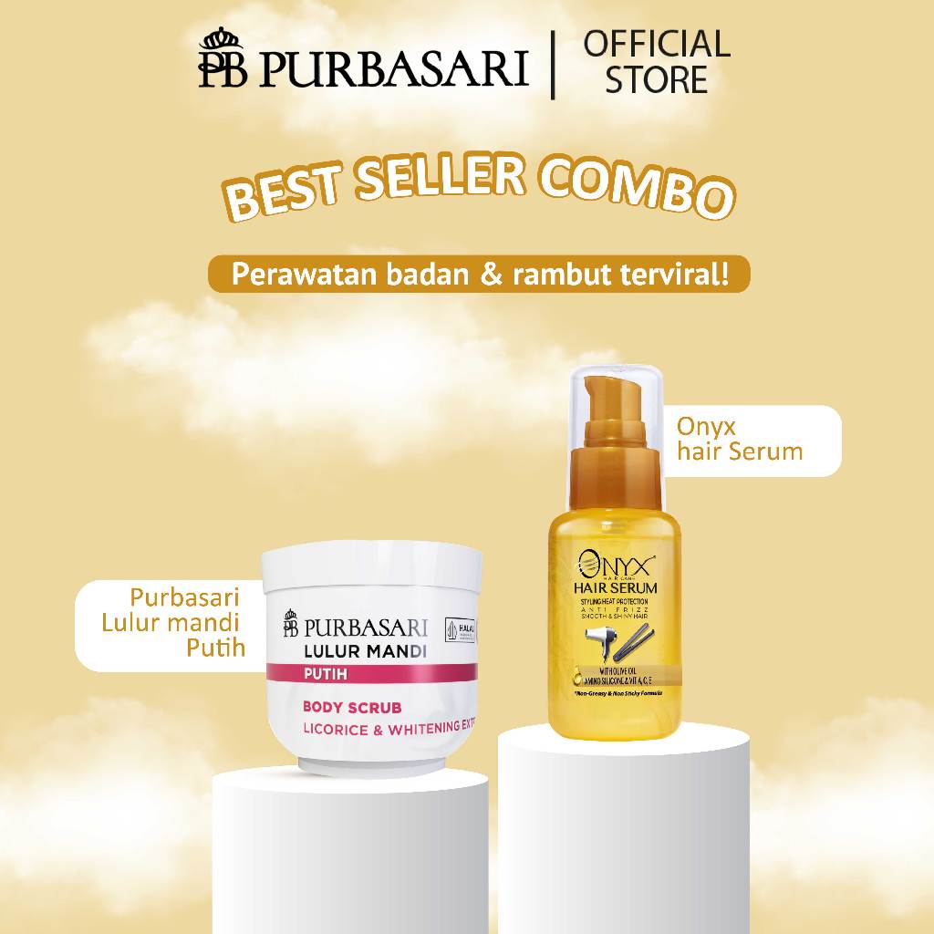 [BUNDLE HEMAT] Purbasari Lulur Mandi Putih 200g + Onyx Hair Serum 65ml | Serum Perawatan Rambut Wangi