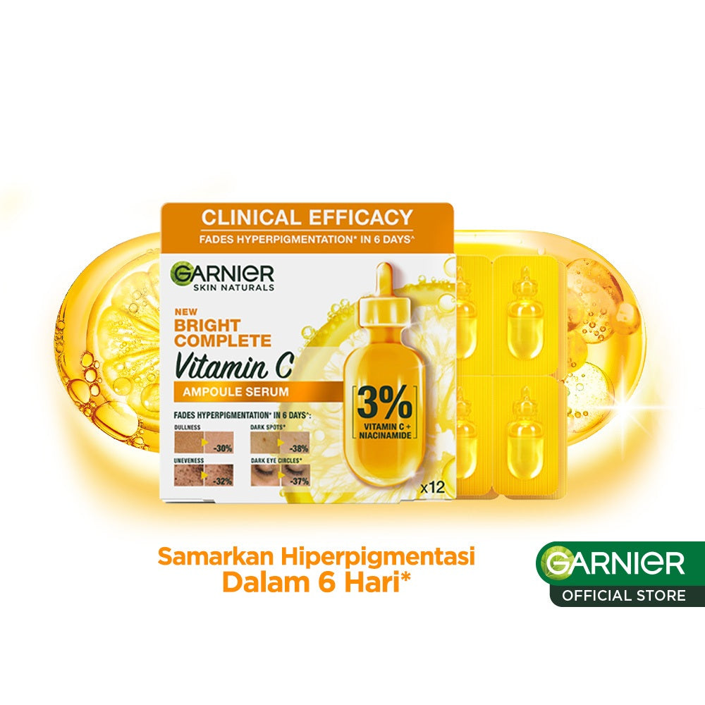 GARNIER Serum Vitamin C Bright Complete Vitamin C Ampoule Serum Skincare - 1.5 ml Serum Mencerahkan Wajah Cepat Cerahkan Noda Hitam Serum Wajah