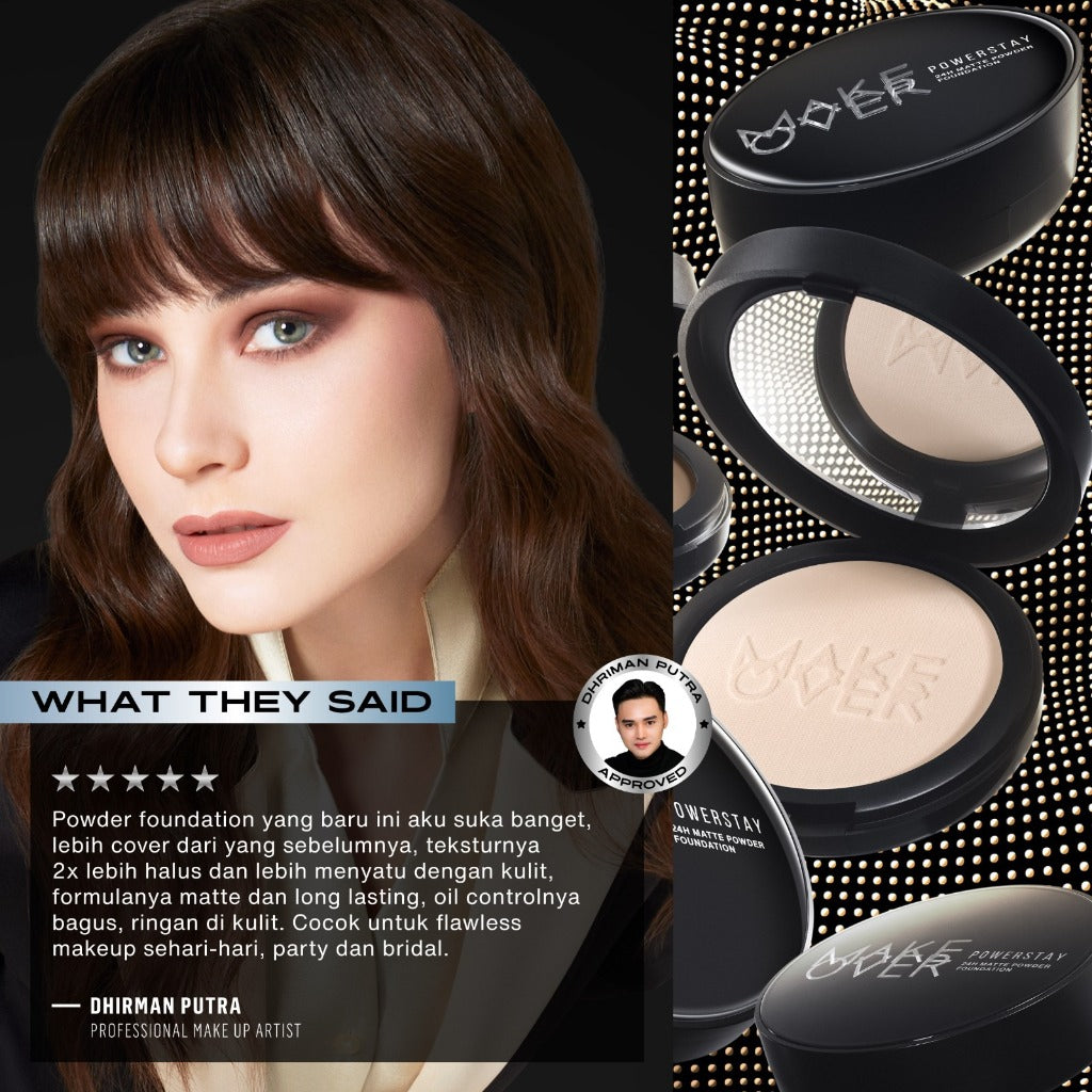 [SPECIAL 11.11] MAKE OVER Powerstay 24H Matte Powder Foundation - Bedak Padat High Coverage Ringan Compact Flawless Make Up Tahan Lama 24 Jam Non-Comedogenic BEST SELLER Poreless Somethin Time Less w Maybe Euphoria Blurring