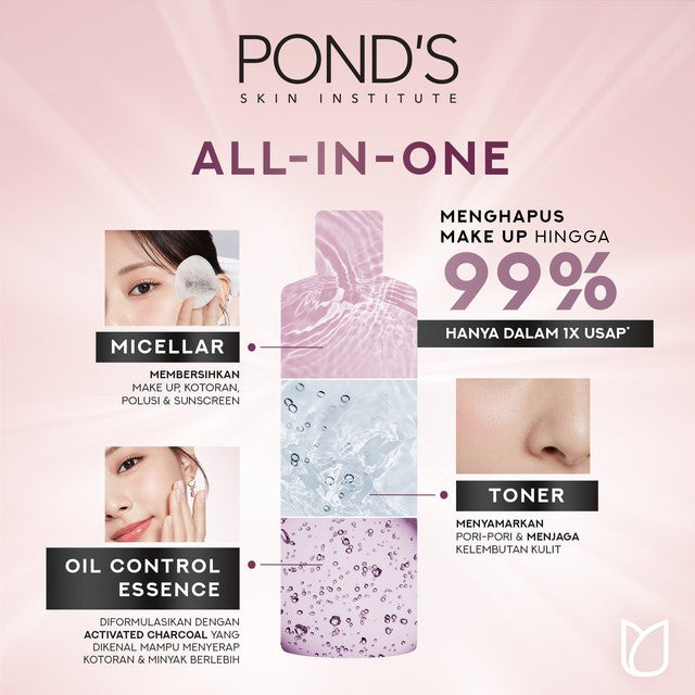 POND'S Micellar Water untuk Kulit Berjerawat dan Berminyak, Vitamin & Charcoal 100 ml