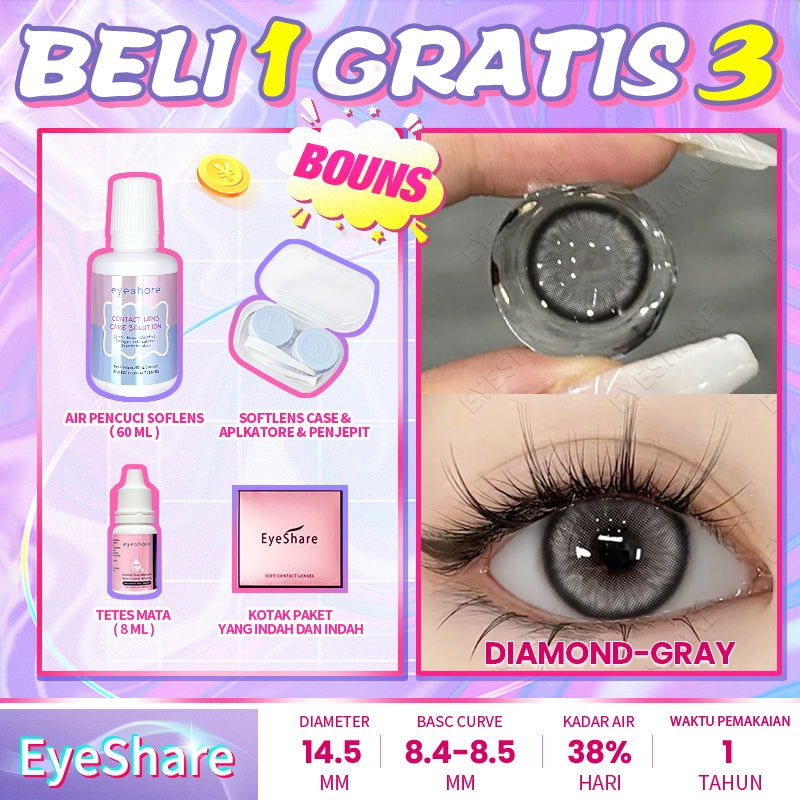 Eyeshare COD 4 Item Paket kombinasi (1Pasang Softlens+60ml solusi+8ml tetes mata+kotak cermin)