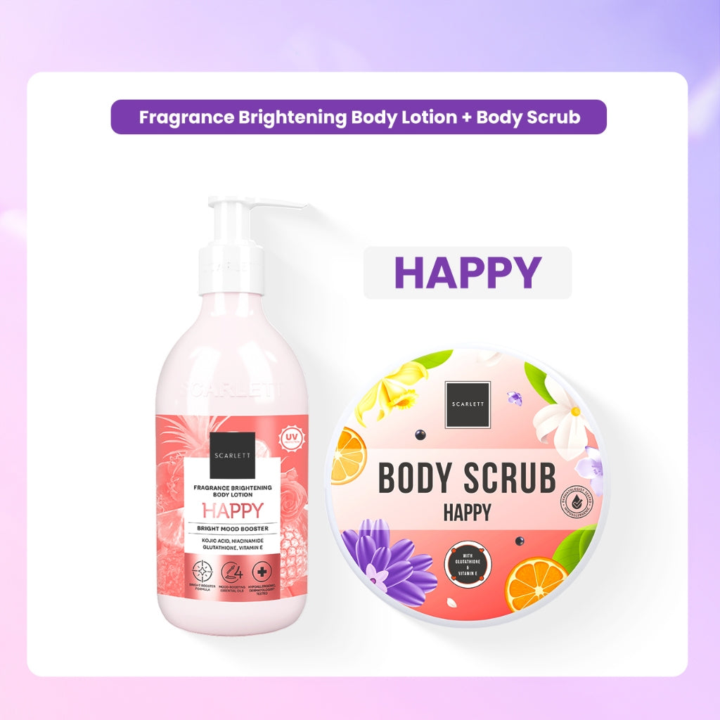 Scarlett Whitening Bundle Body Lotion + Body Scrub ( Jolly, Romansa, Charming, Happy )
