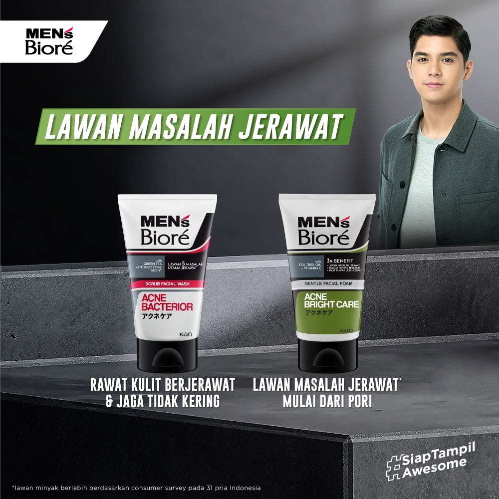 Men's Biore Non Scrub Sabun Muka Pria Untuk Kulit Berjerawat Acne Skincare Tea Tree Oil 100 gr - Facial Wash