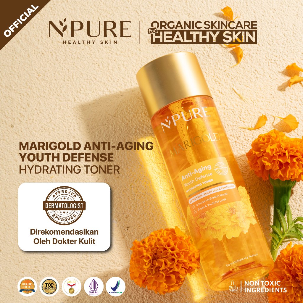 NPURE Marigold Anti-Aging Youth Defense Hydrating Toner / Clearing Petal Toner/ Anti Aging Toner/ Toner Gentle Eksfoliasi Wajah Natural / Membersihkan Kotoran