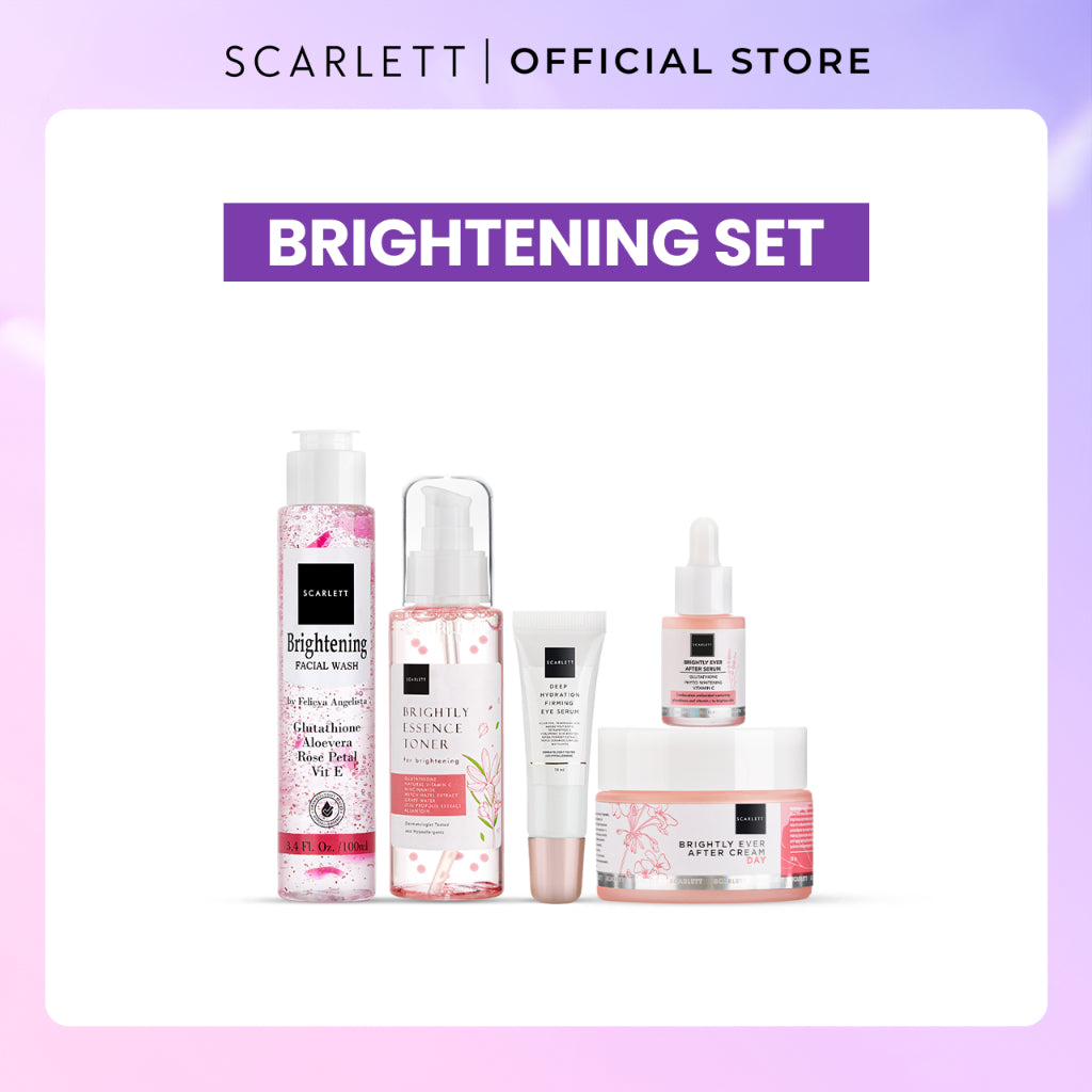 Scarlett Whitening 5pcs ( acne set, hydrating & glowing set, brightening set, anti aging set, skin barrier set, exfoliate set ) Mencerahkan Melembabkan