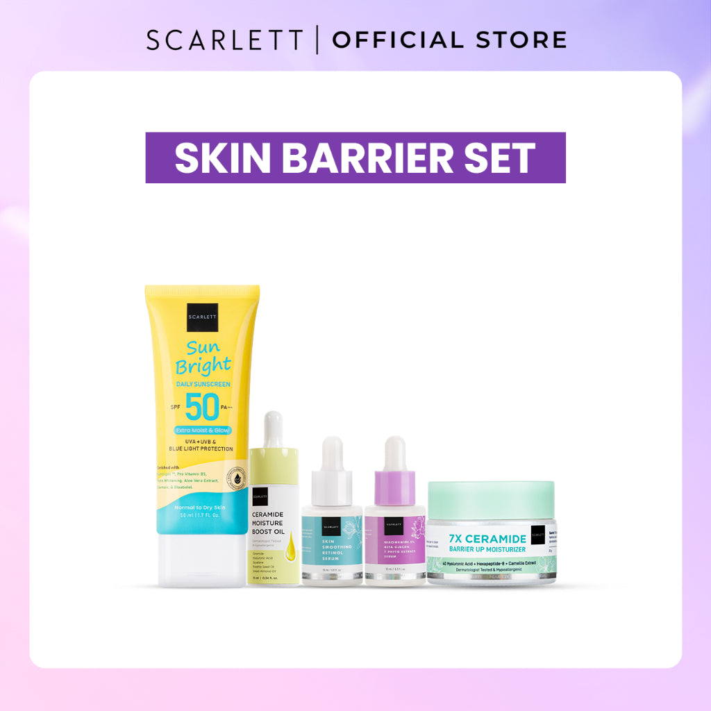 Scarlett Whitening 5pcs ( acne set, hydrating & glowing set, brightening set, anti aging set, skin barrier set, exfoliate set ) Mencerahkan Melembabkan
