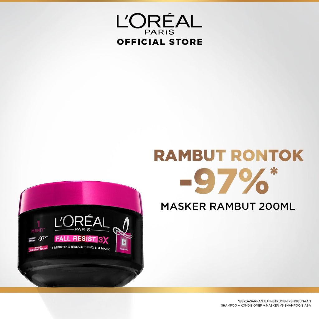 L'Oreal Paris Fall Resist 3x Hair Mask Hair dengan Arginine Protein - Rambut Rontok Berkurang hingga 5X 200ml Rambut Rontok dan Rapuh Hairfall Hair loss Hair Mask Masker Rambut Perawatan rambut rontok